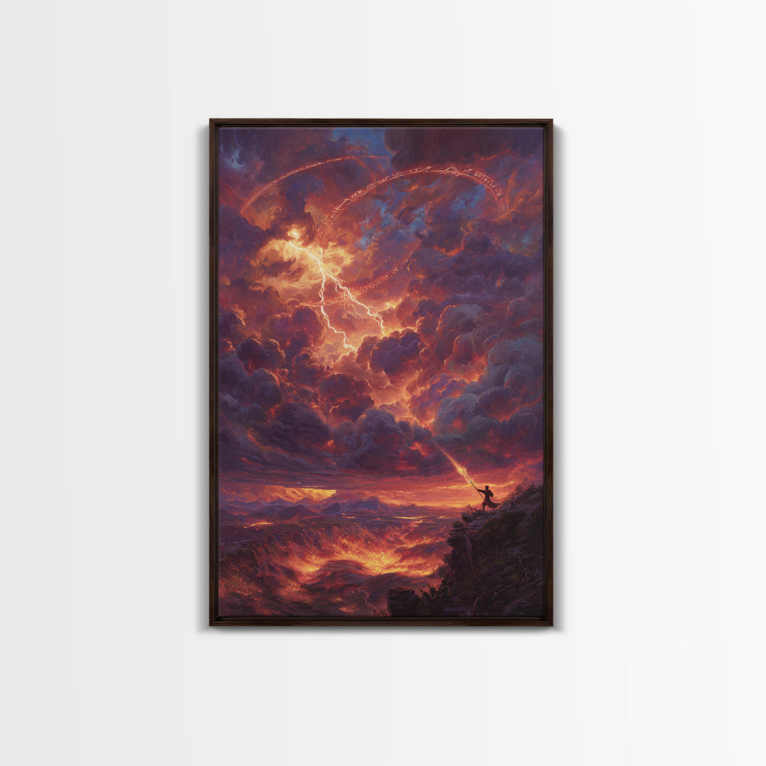 Firelit Lightning Dragon Storm Canvas Print, Fantasy Wall Art, Epic Landscape Art, Wizard Decor, Dramatic Home Decor Gift