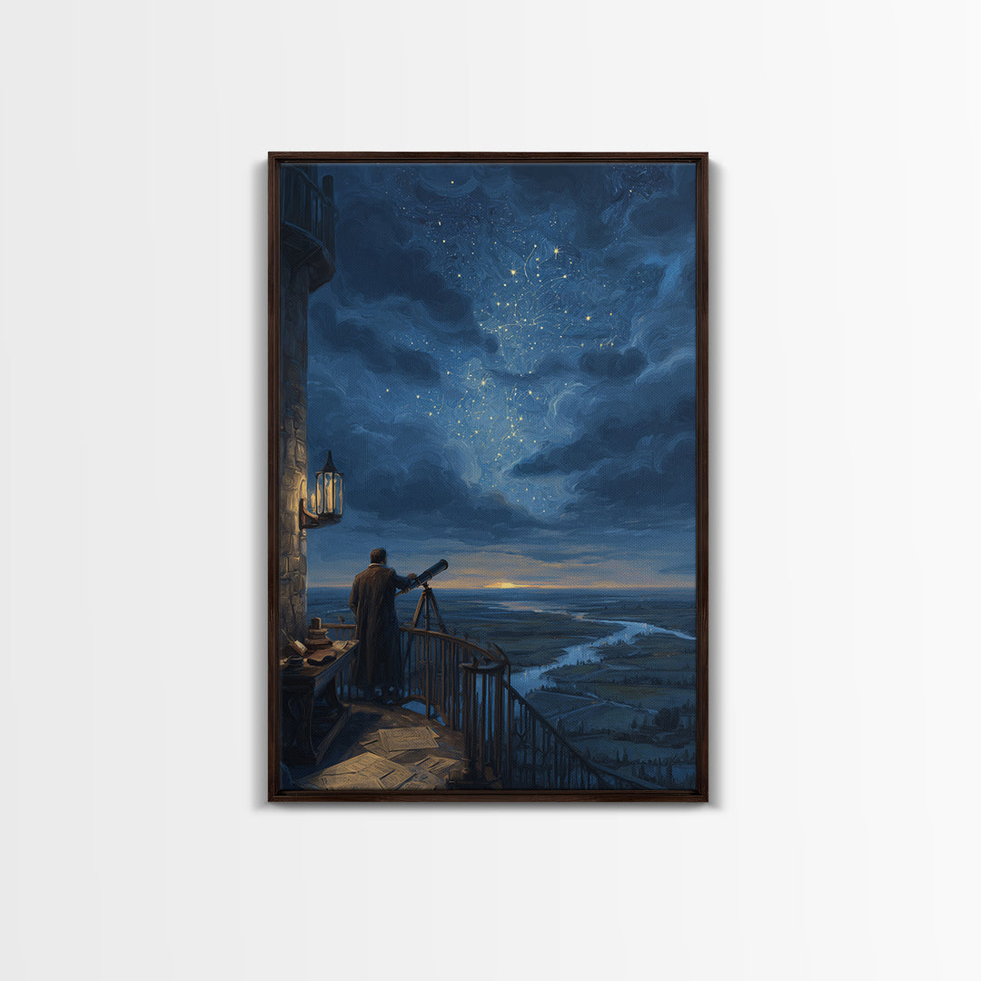 Stargazer Observatory Balcony Canvas Print, Celestial Wall Art, Astronomy Poster, Night Sky Decor, Gift For Space Lover Decor