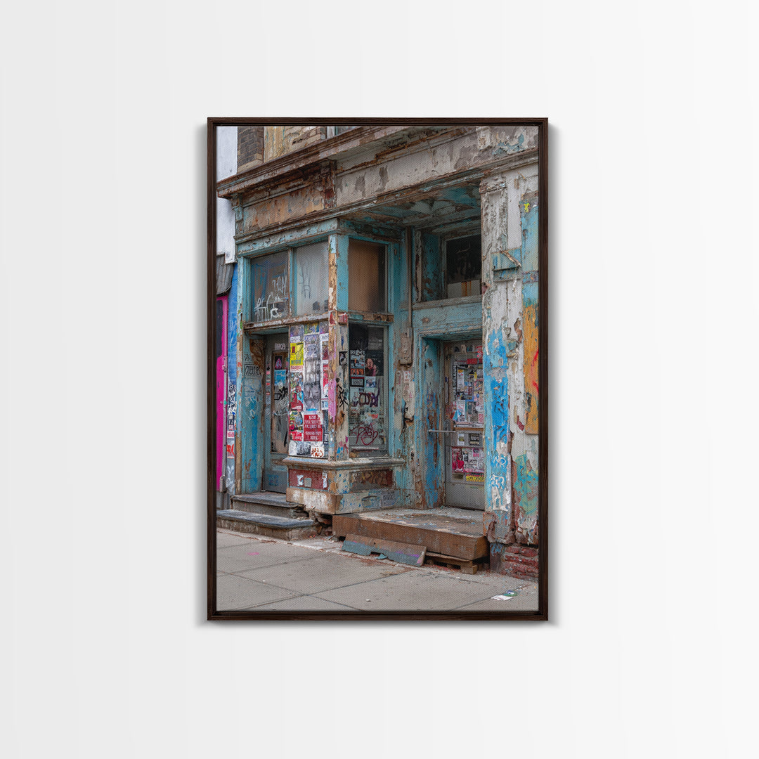 Urban Street Scene With Graffiti And Distressed Building Photography Wall Art Print