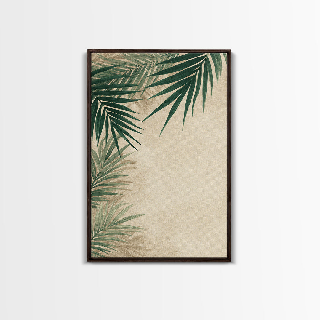 Palm Leaf Corner Botanical Wall Art, Minimal Tropical Canvas Print, Beige Coastal Decor For Living Room Bedroom Modern Wall Decor