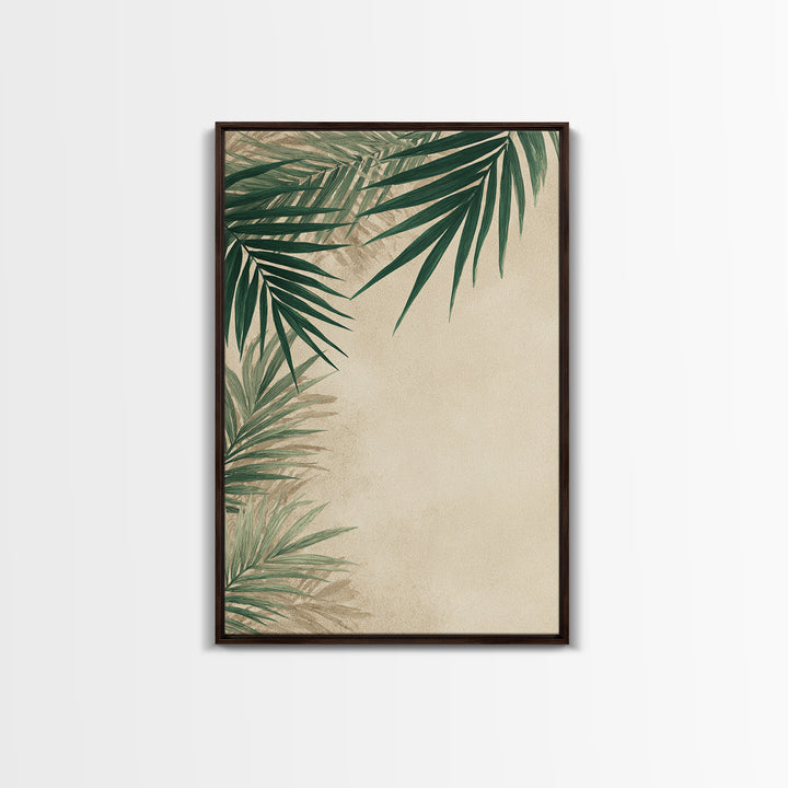 Palm Leaf Corner Botanical Wall Art, Minimal Tropical Canvas Print, Beige Coastal Decor For Living Room Bedroom Modern Wall Decor