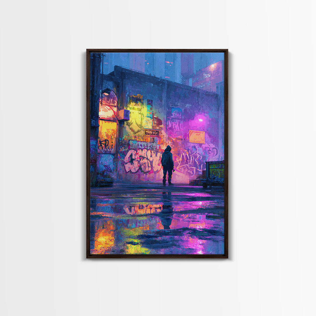 Detailed Realistic Wolf Graffiti Mural Street Art Wall Art Framed Canvas Print For Urban Decor And Animal Lover Gift