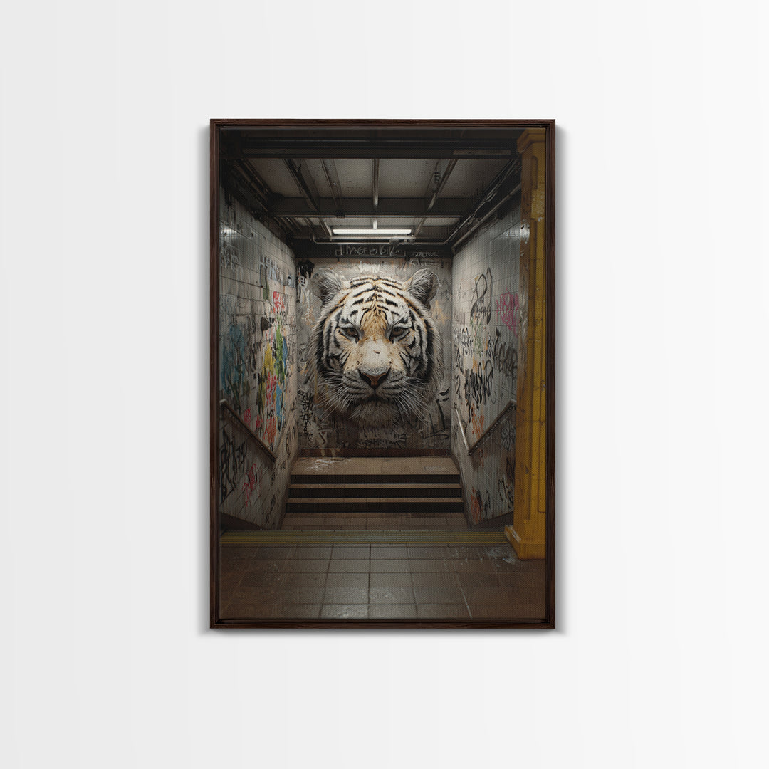 Urban Tiger Street Art Graffiti Mural Bold Wildlife Wall Art - Contemporary Canvas Print For Modern Home Decor