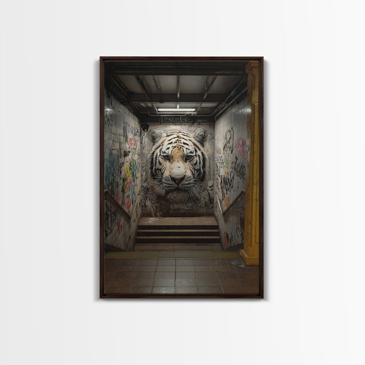 Urban Tiger Street Art Graffiti Mural Bold Wildlife Wall Art - Contemporary Canvas Print For Modern Home Decor