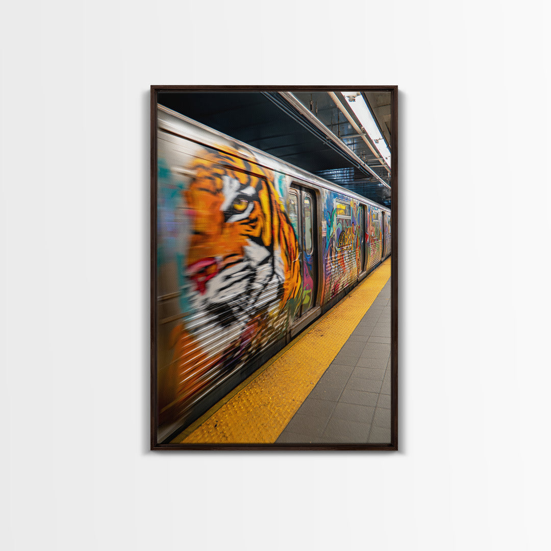 Expressive Tiger Graffiti Street Art Urban Wall Art Vibrant Subway Canvas Print For Edgy Home Decor And Wall Decor