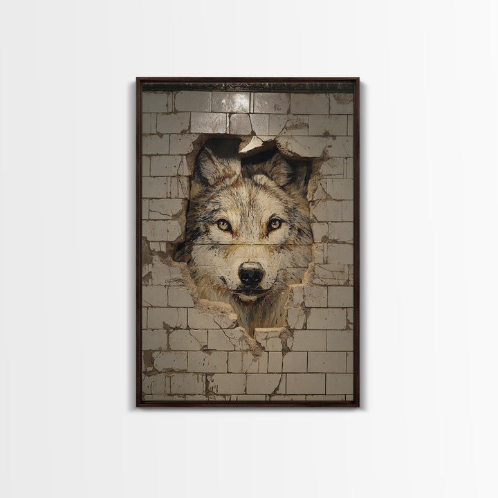 Lion Portrait Painted On Broken Wall Tiles Urban Street Art Mural Wall Art Framed Canvas Print For Edgy Home Decor