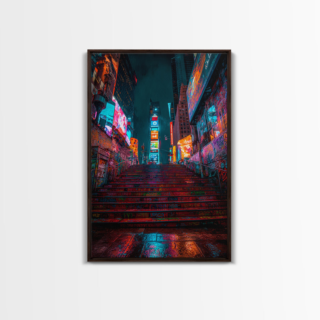 Moody Urban Graffiti Subway With Neon Lights And Rain Wall Art Canvas Print For Modern Street Decor