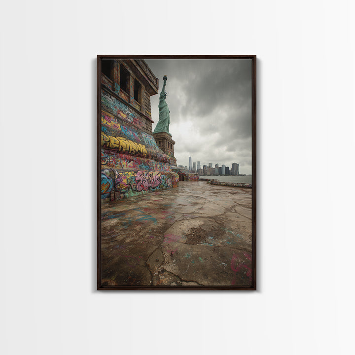 Graffiti Statue Of Liberty Urban Street Art With City Skyline Canvas Print For Living Room And Home Decor