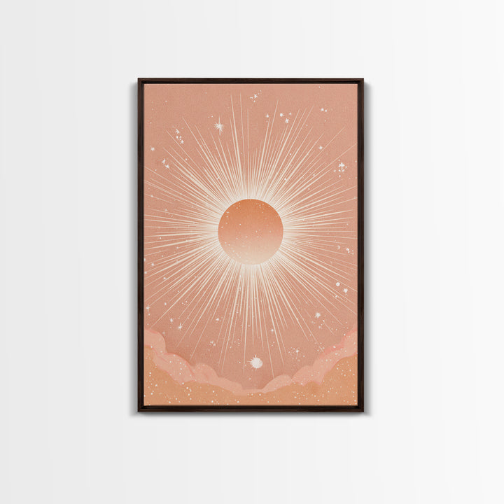 Radiant Peach Sunburst Celestial Wall Art, Boho Sun And Moon Art Print, Warm Neutral Bedroom Decor, Gift For Her, Modern Home Decor