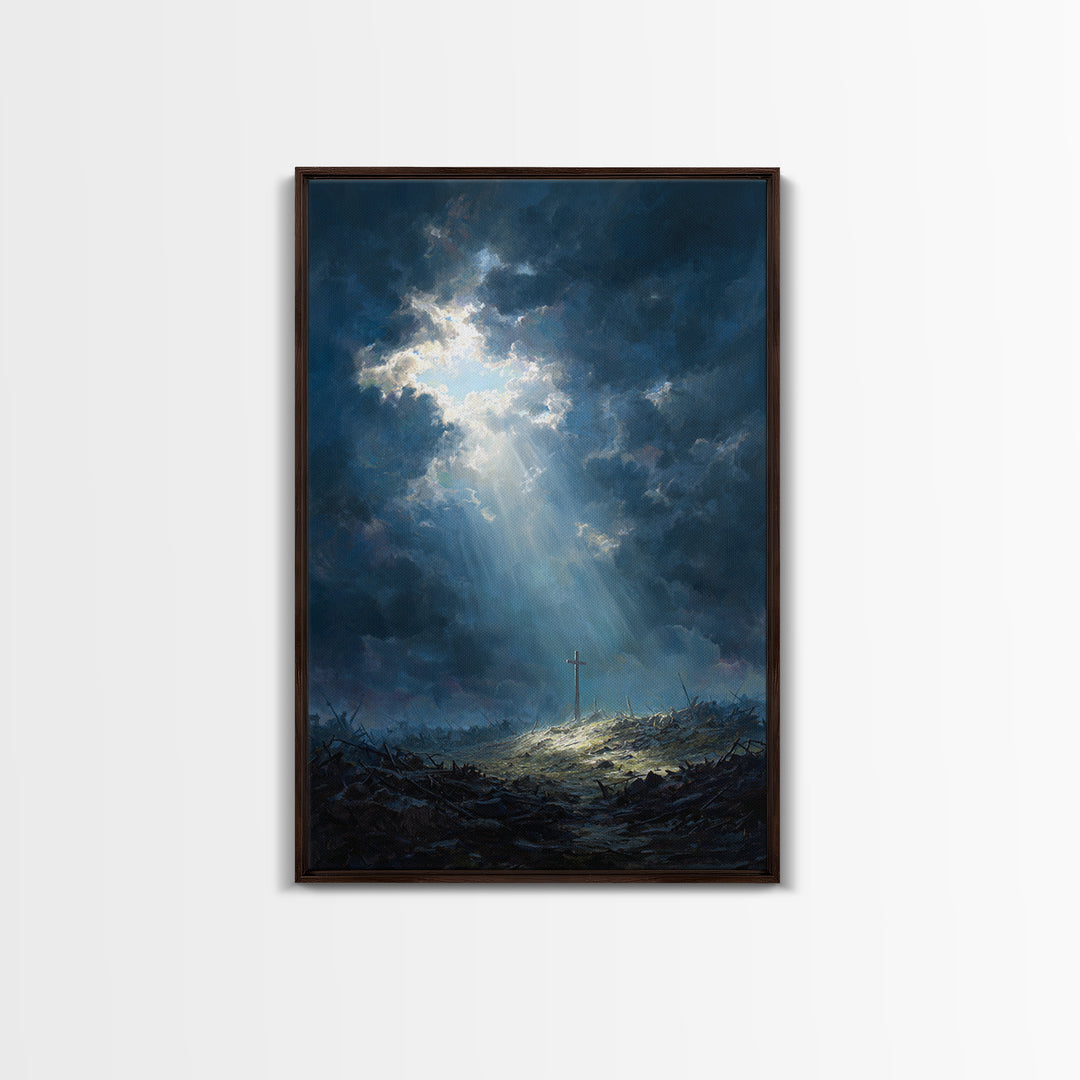 Cave Entrance View Overlooking Serene Mountain Landscape With Sunlight Rays Oil Painting Wall Art For Nature Lover Gift
