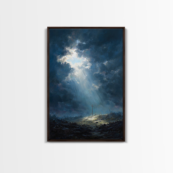Cave Entrance View Overlooking Serene Mountain Landscape With Sunlight Rays Oil Painting Wall Art For Nature Lover Gift