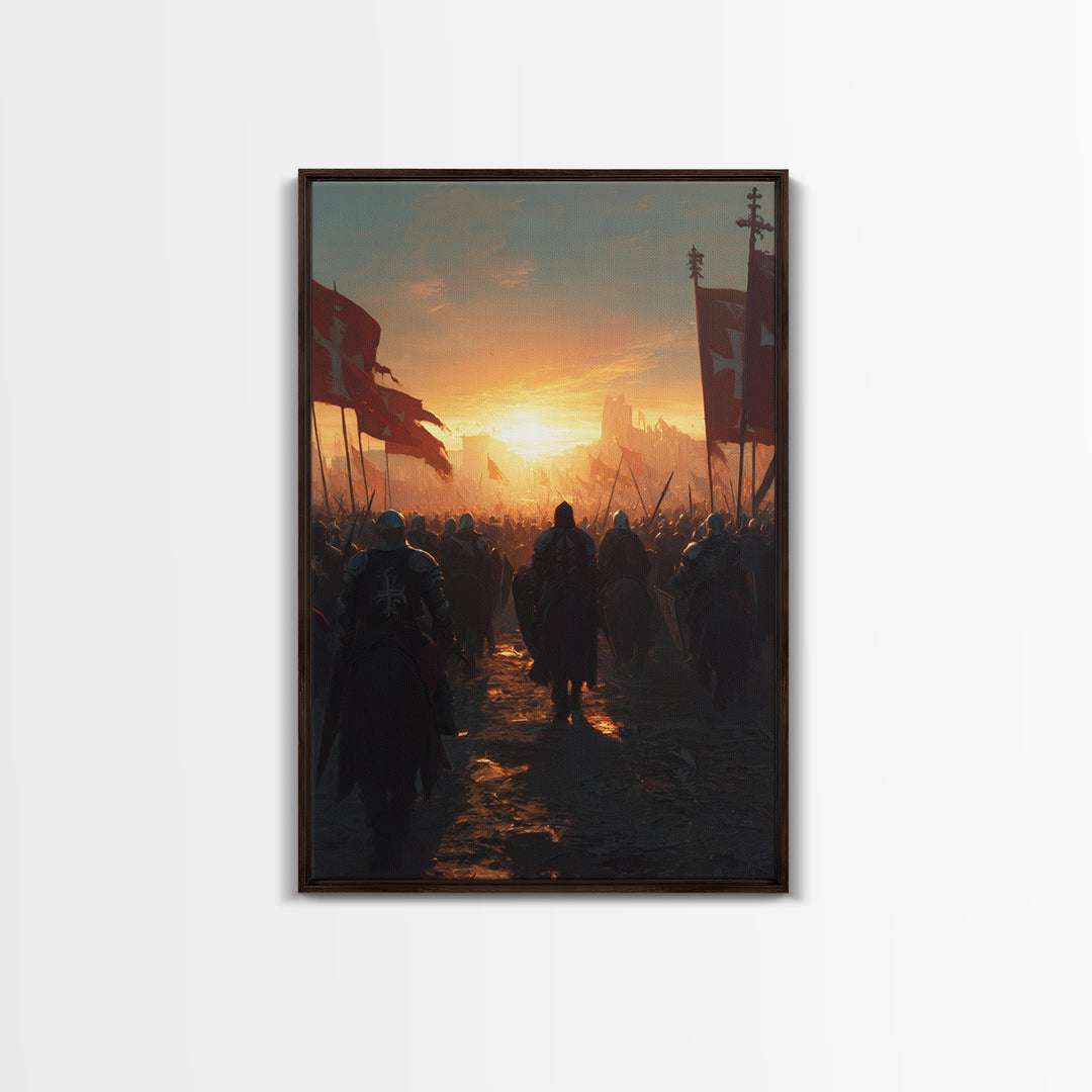 Medieval Knights Battle Scene Dramatic Sunset Wall Art Canvas Print For History Lovers And Home Decor