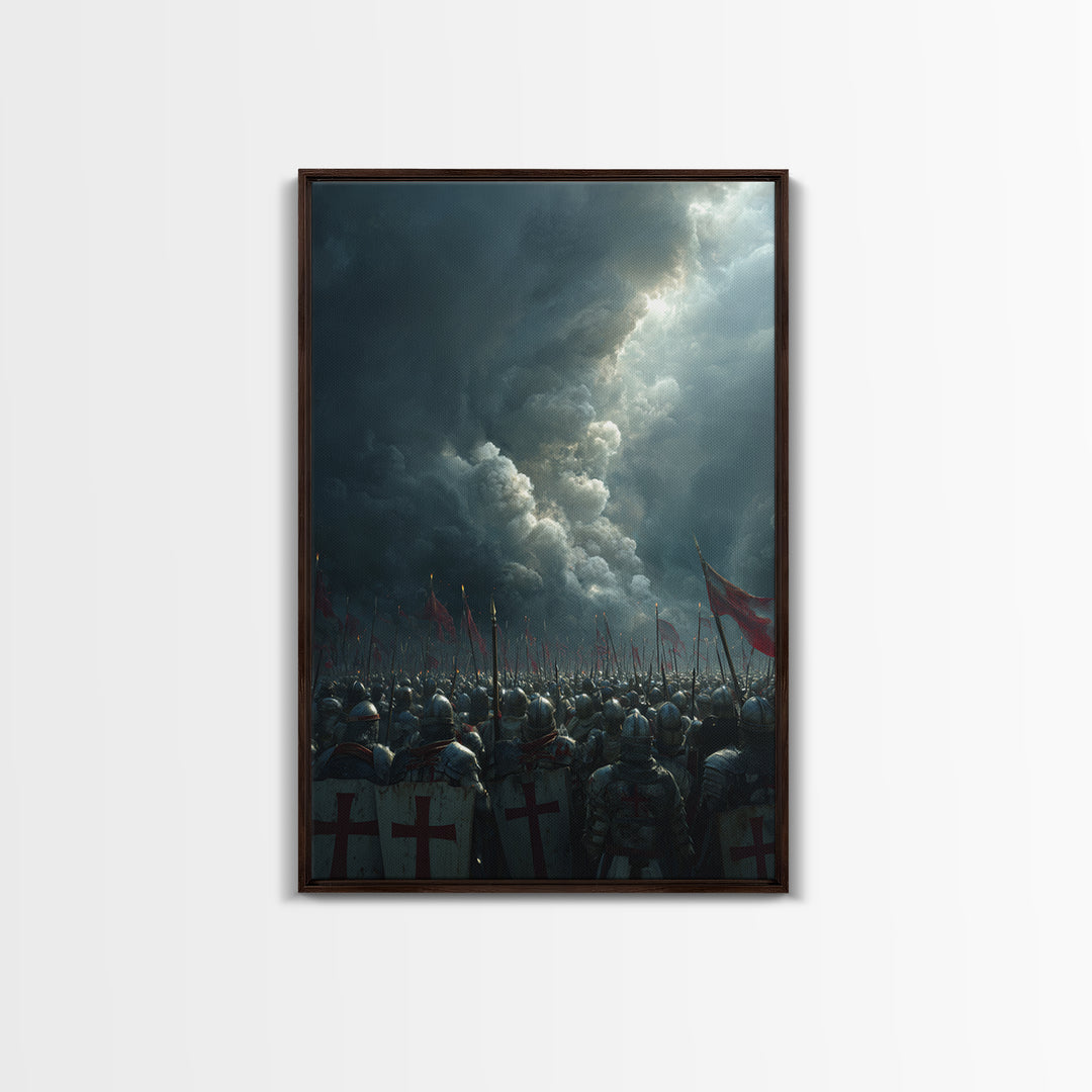 Epic Medieval Knights Battle Scene Dramatic Stormy Sky War Painting Wall Art Canvas Print
