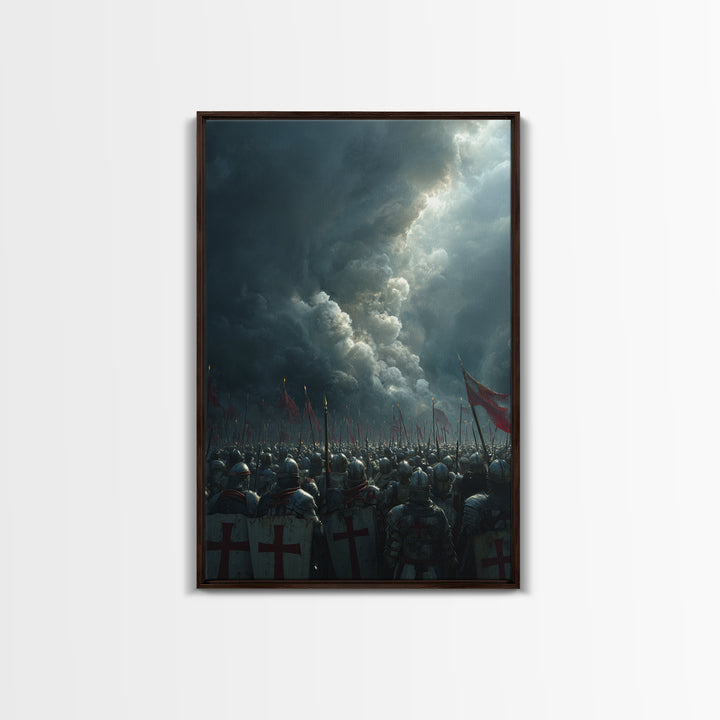 Epic Medieval Knights Battle Scene Dramatic Stormy Sky War Painting Wall Art Canvas Print