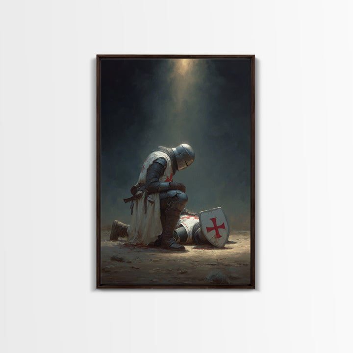Medieval Knight Mourning Fallen Brother Wall Art Canvas Print Perfect For Office Decor And Gifts