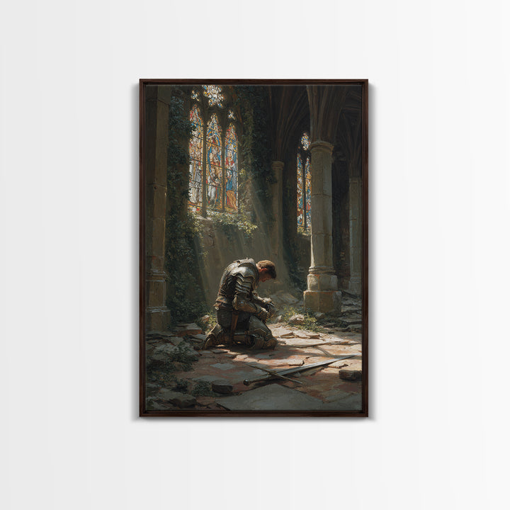 Majestic Gothic Cathedral Interior With Stained Glass And Pillars Wall Art Framed Canvas Print For Home