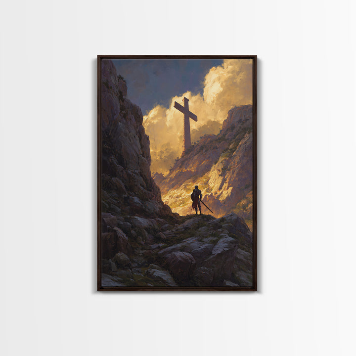 Knight In Armor Sword Battle Rain Scene Wall Art Canvas Print Dramatic Medieval Painting For Home Decor