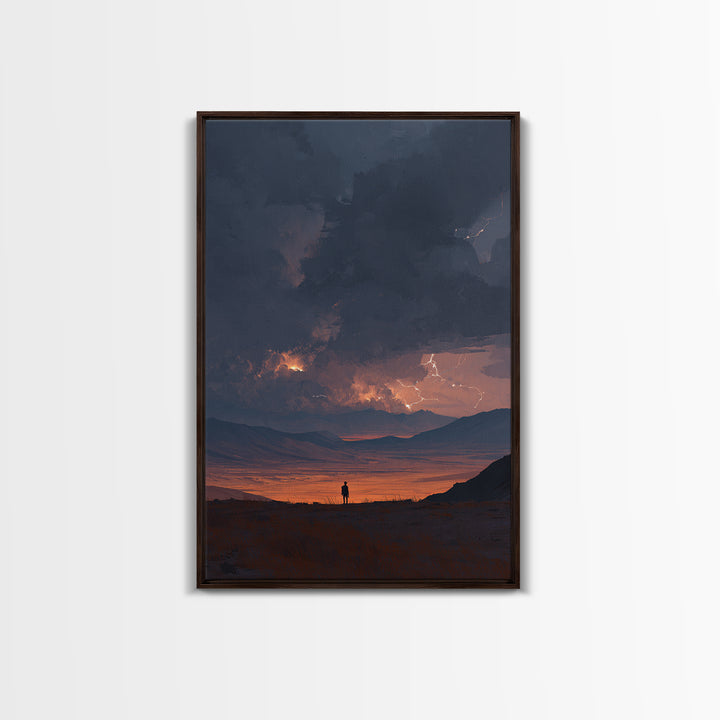 Stormy Mountain Landscape With Lightning And Dramatic Sky Wall Art Framed Canvas Print For Living Room Decor And Home