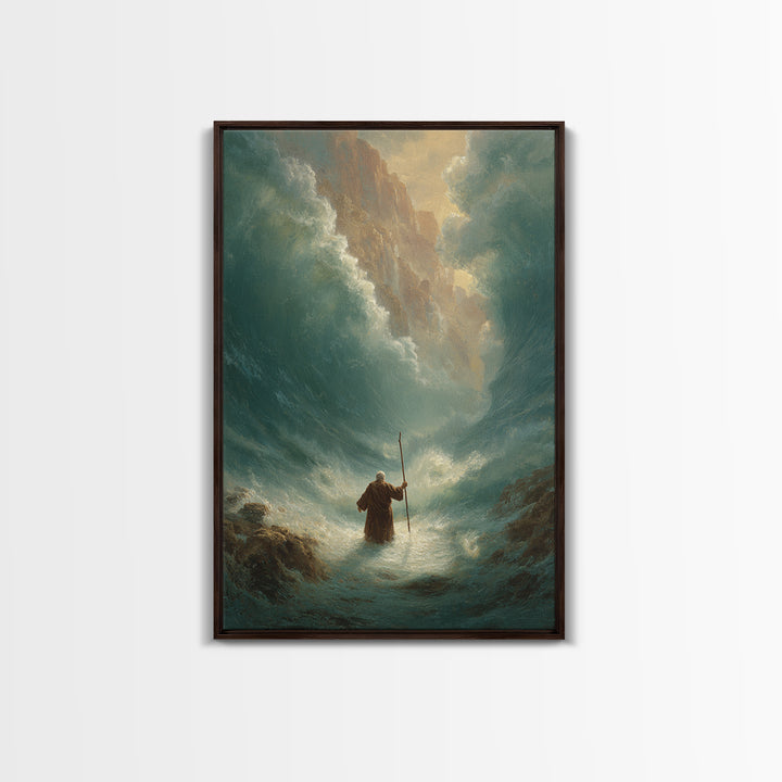 Powerful Moses Parting Sea Biblical Scene Wall Art Canvas Print For Spiritual And Religious Decor