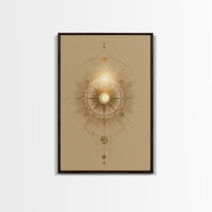 Golden Celestial Sun Mandala Wall Art, Mystical Moon Phase Art Print, Spiritual Home Decor, Boho Meditation Room Decor, Gift For Her