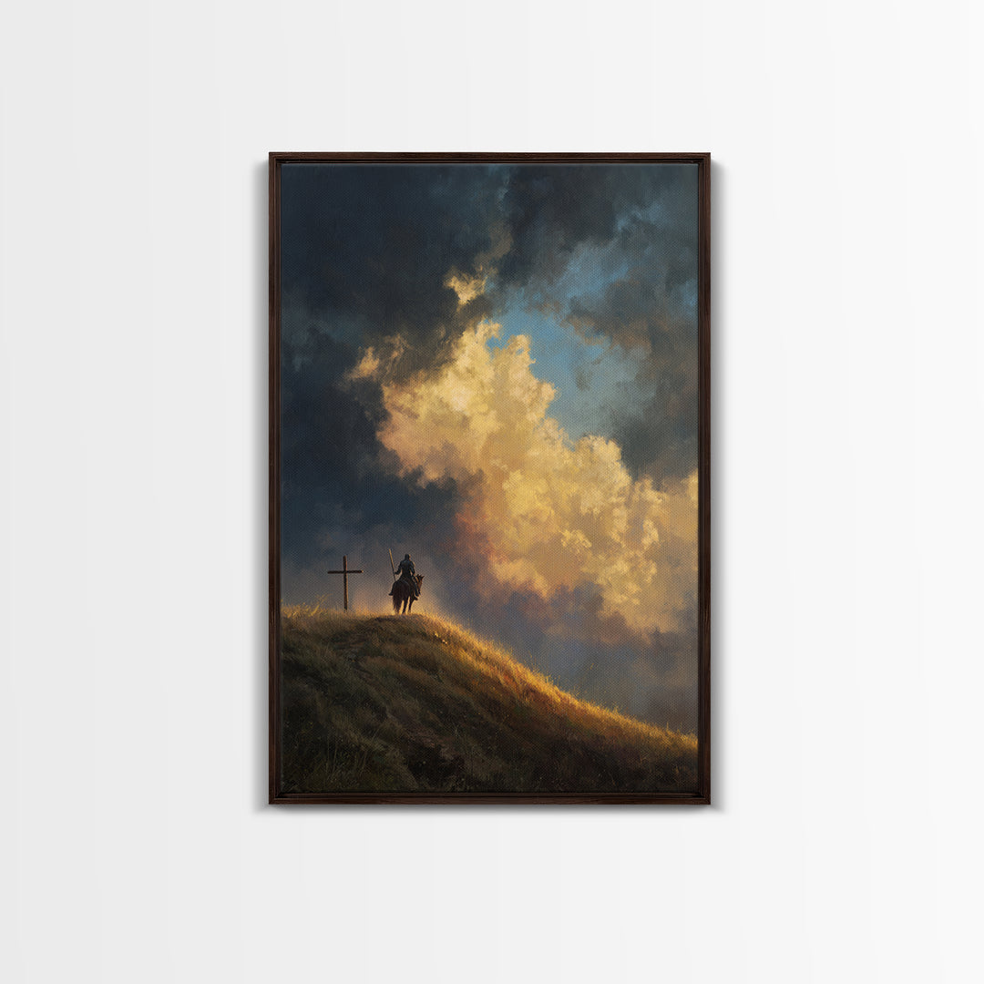 Dramatic Sky Over Stormy Hillside With Sun Rays Landscape Oil Painting Wall Art Framed Canvas Print