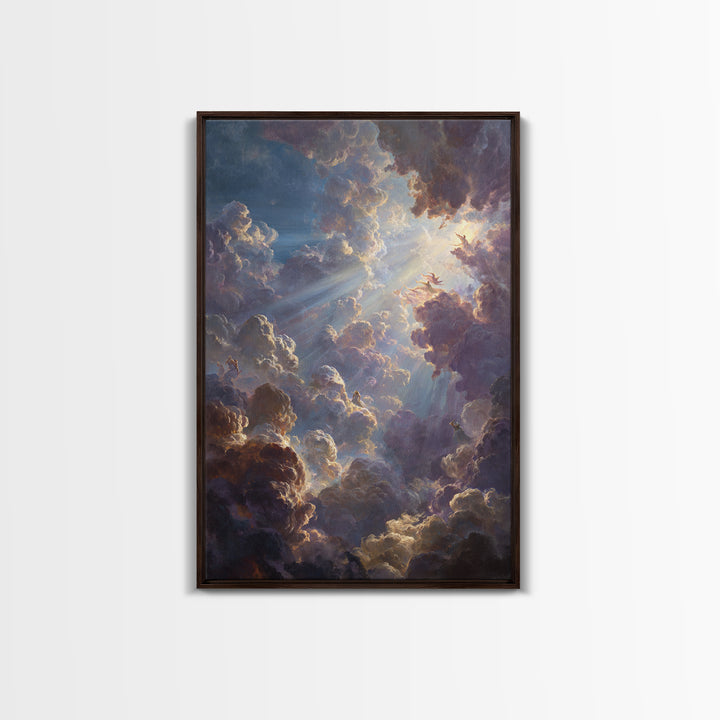 Dramatic Heavenly Clouds With Figures And Light Rays Spiritual Religious Wall Art Oil Painting Large Wall Art Framed Canvas Print