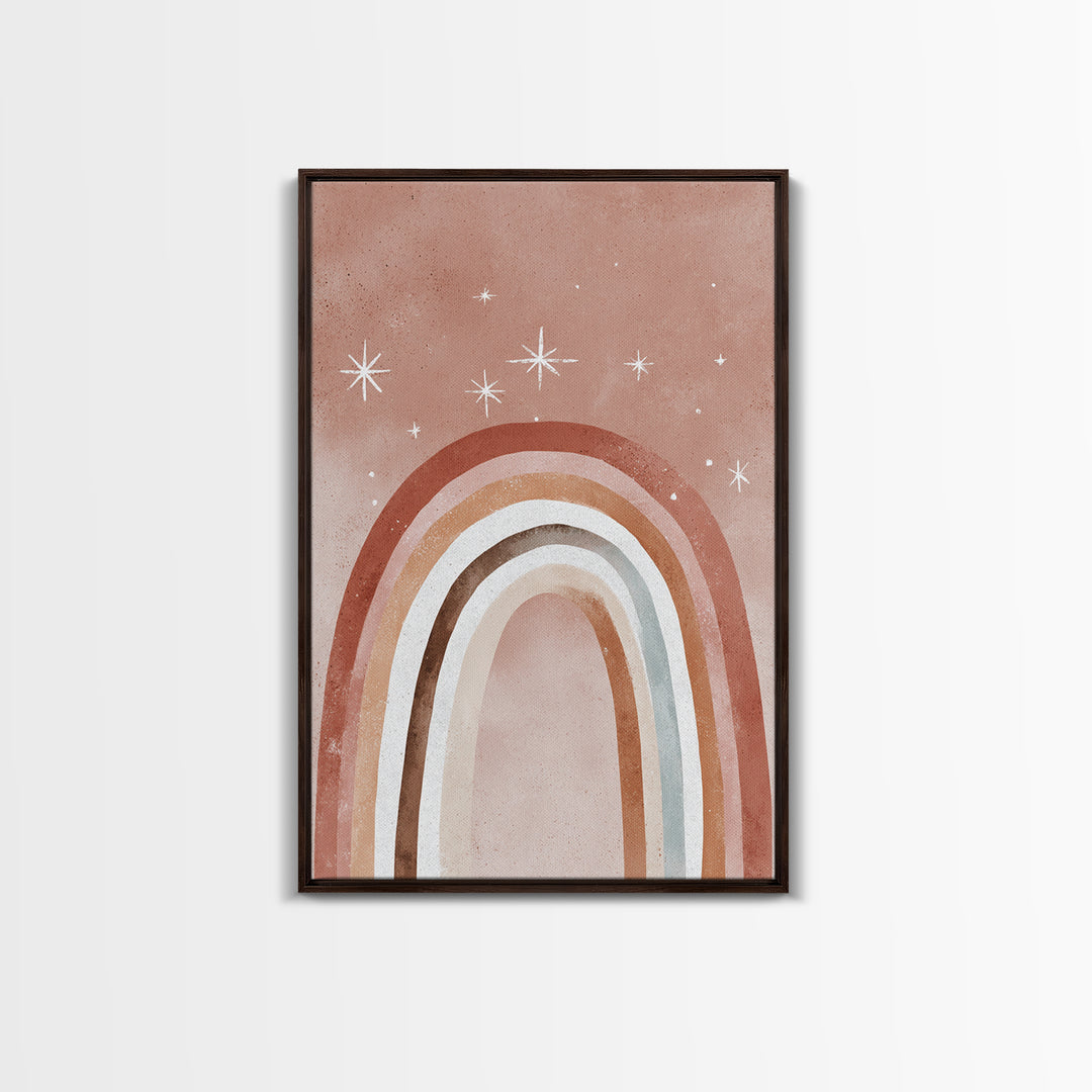Boho Rainbow Arch And Stars Wall Art, Neutral Nursery Decor, Whimsical Kids Room Art Print, Earth Tone Bedroom Wall Decor