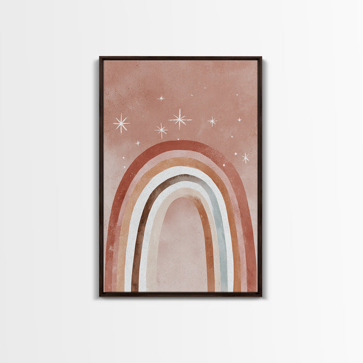 Boho Rainbow Arch And Stars Wall Art, Neutral Nursery Decor, Whimsical Kids Room Art Print, Earth Tone Bedroom Wall Decor