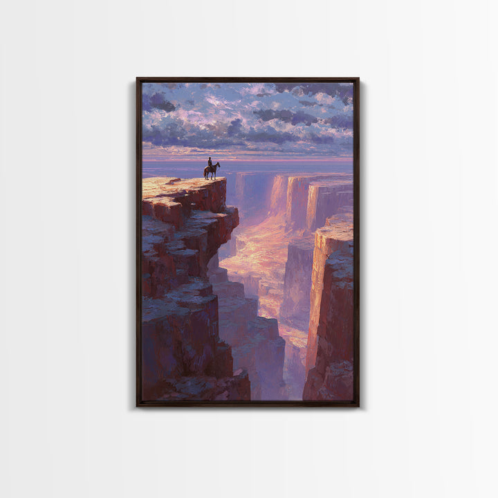 Epic Wild West Cowboy On Cliff Abstract Landscape Wall Art Canvas Print For Rustic Home And Living Room