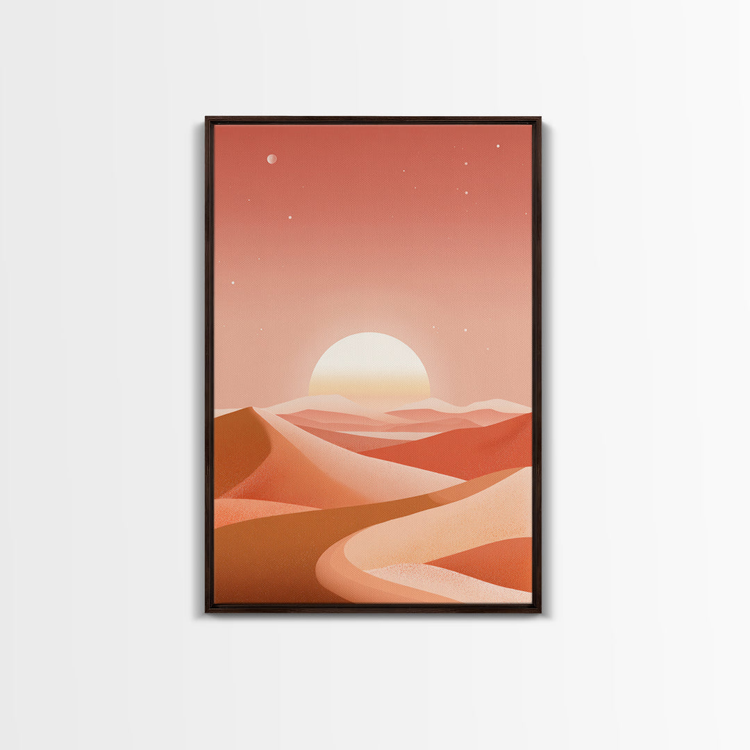 Coral Desert Dunes Sunset Canvas Print, Abstract Landscape Wall Art, Warm Terracotta Decor, Modern Living Room Art, Home Decor