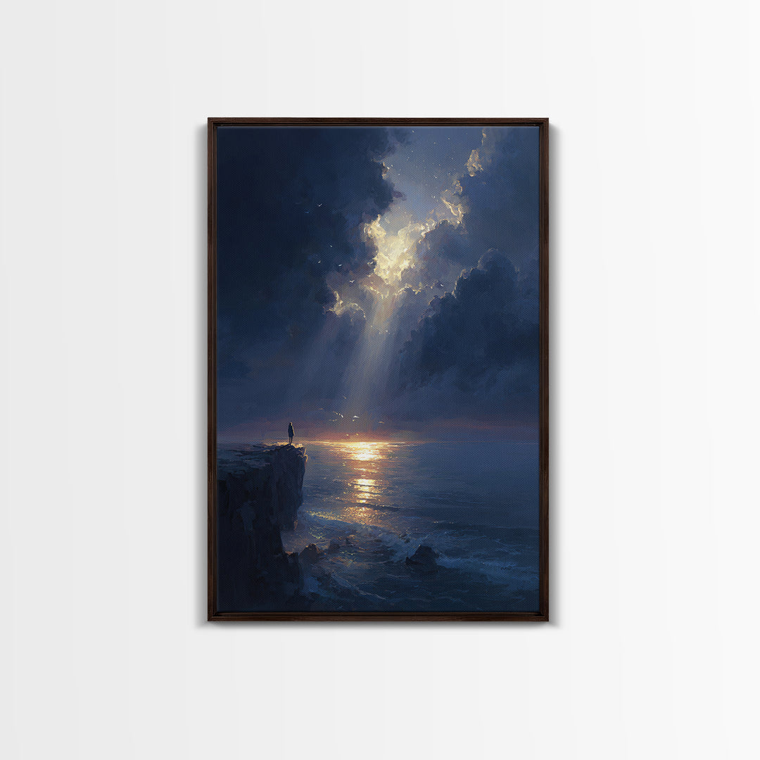 Majestic Sunrise Over Ocean Cliff Scenic Wall Art Framed Canvas Print For Living Room Home Decor