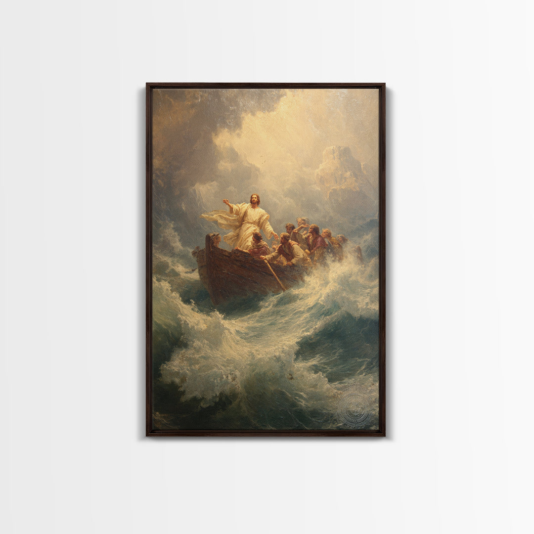 Stormy Sea With Figure And Boat Classic Painting Wall Art Framed Canvas Print For Living Room And Bedroom Decor
