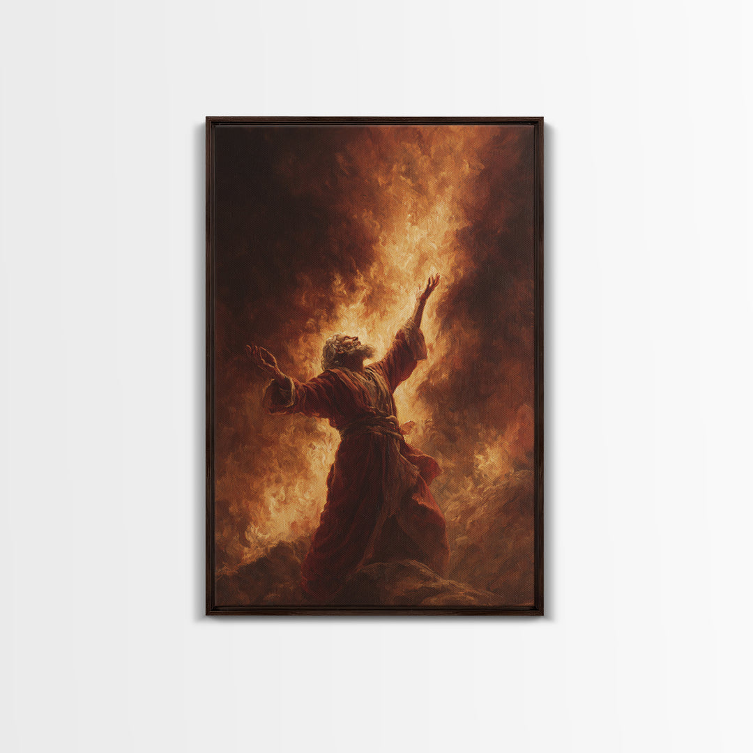 Dramatic Figure Kneeling With Angelic Being Bathed In Radiant Light Religious Spiritual Wall Art Framed Canvas Print For Inspirational Decor
