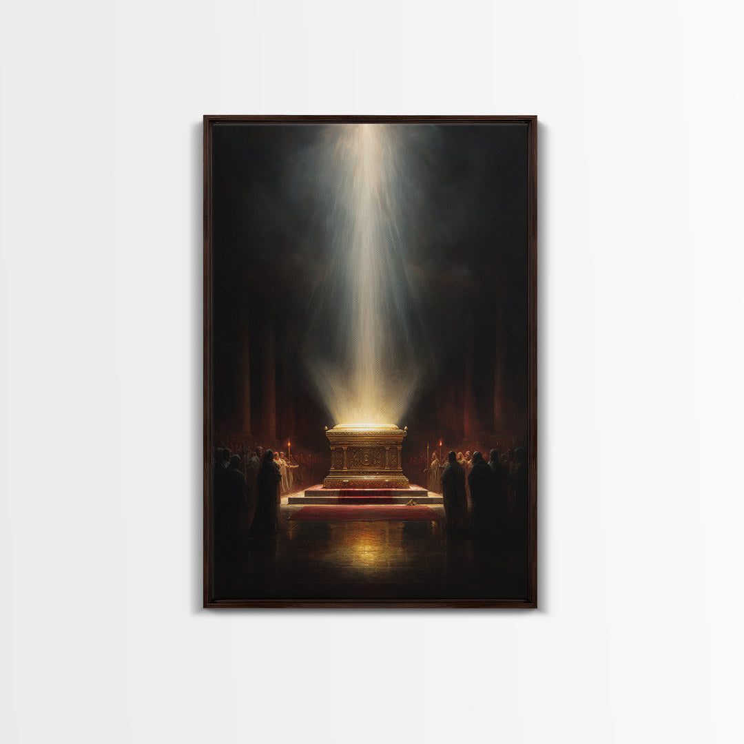 Golden Glowing Ark Illuminated By Light Rays Wall Art Framed Canvas Print For Religious Home Decor Gift