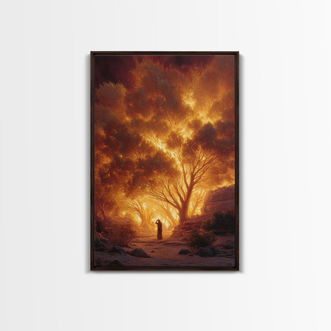 Fiery Forest Landscape With Lone Figure At Sunset | Contemporary Art Wall Art Canvas Print For Living Room Decor