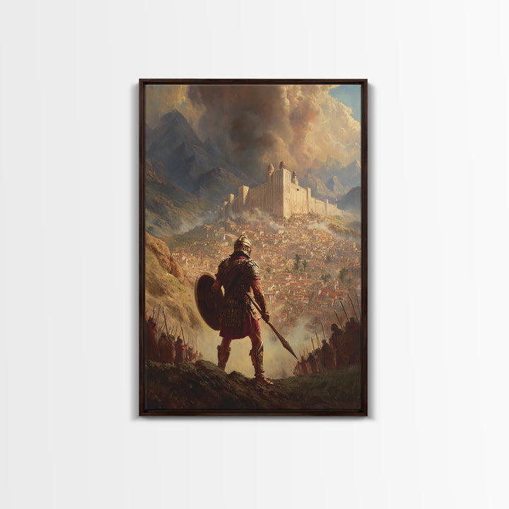 Epic Medieval Warrior Facing Grand Castle Oil Painting Canvas Print For Living Room Decor And Historical Art Lovers