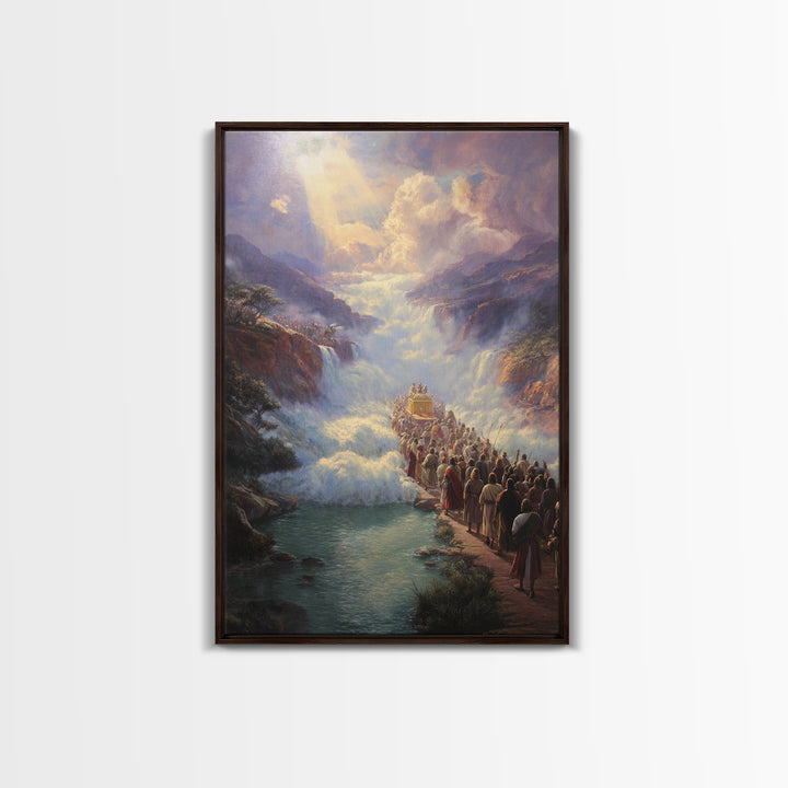 Dramatic Biblical Crossing River Scene Religious Wall Art Framed Canvas Print Spiritual Home Decor