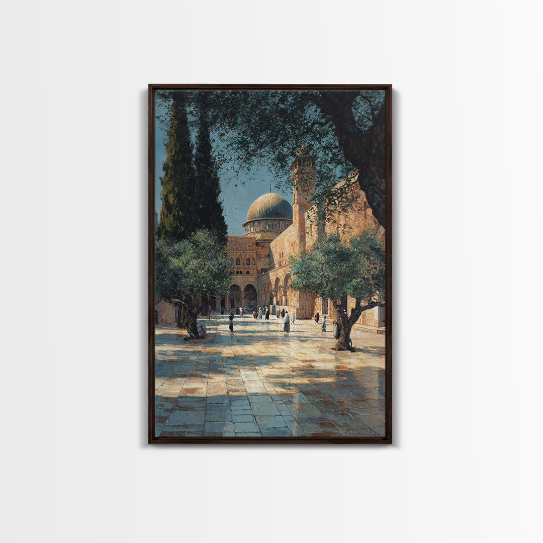 Serene Historic Middle Eastern Courtyard With Dome And Olive Trees Wall Art Canvas Print For Home Decor