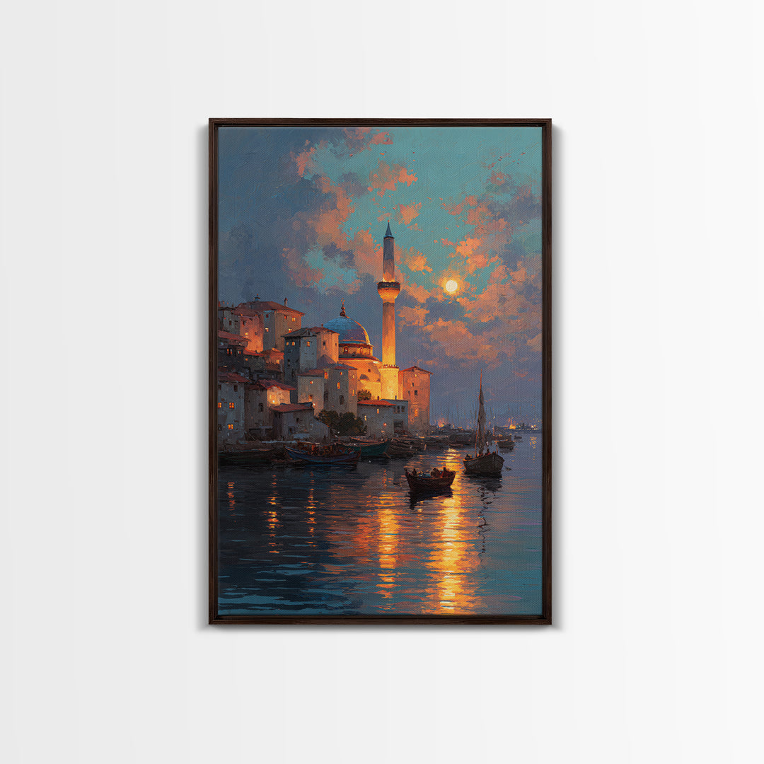 Golden Hour Coastal Landscape With Sword In Beach Sand Dramatic Sunset Painting Canvas Print For Unique Home Decor Wall Art