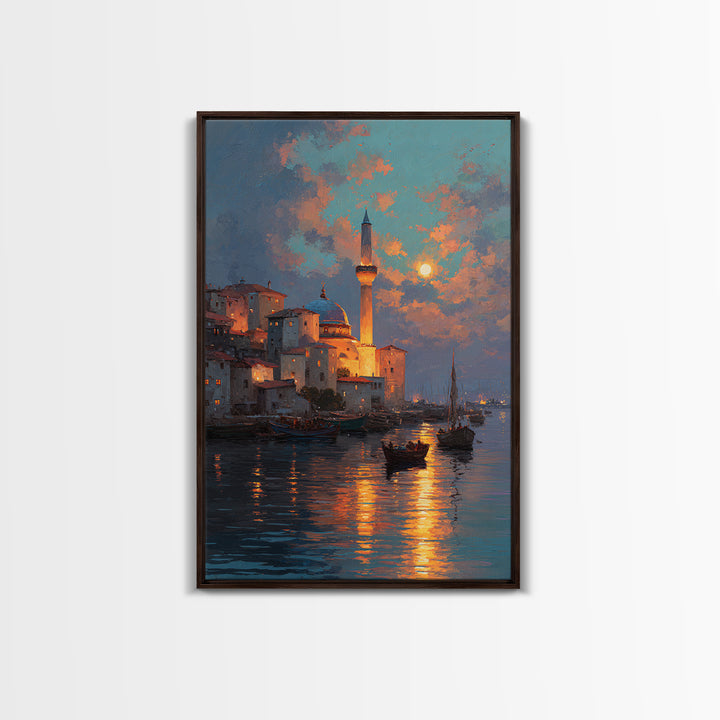 Golden Hour Coastal Landscape With Sword In Beach Sand Dramatic Sunset Painting Canvas Print For Unique Home Decor Wall Art