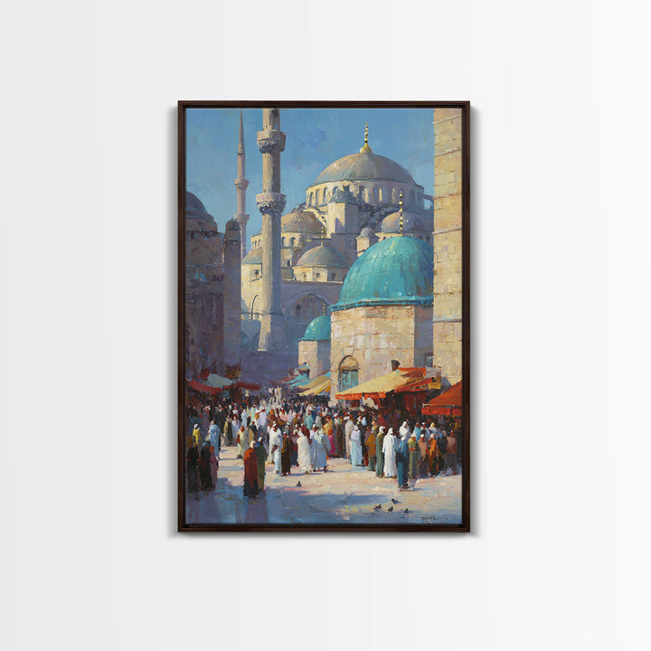 Islamic Architecture Mosque At Night Under Starry Sky With Reflective Marble Floor Wall Art Framed Canvas Print For Spiritual Decor