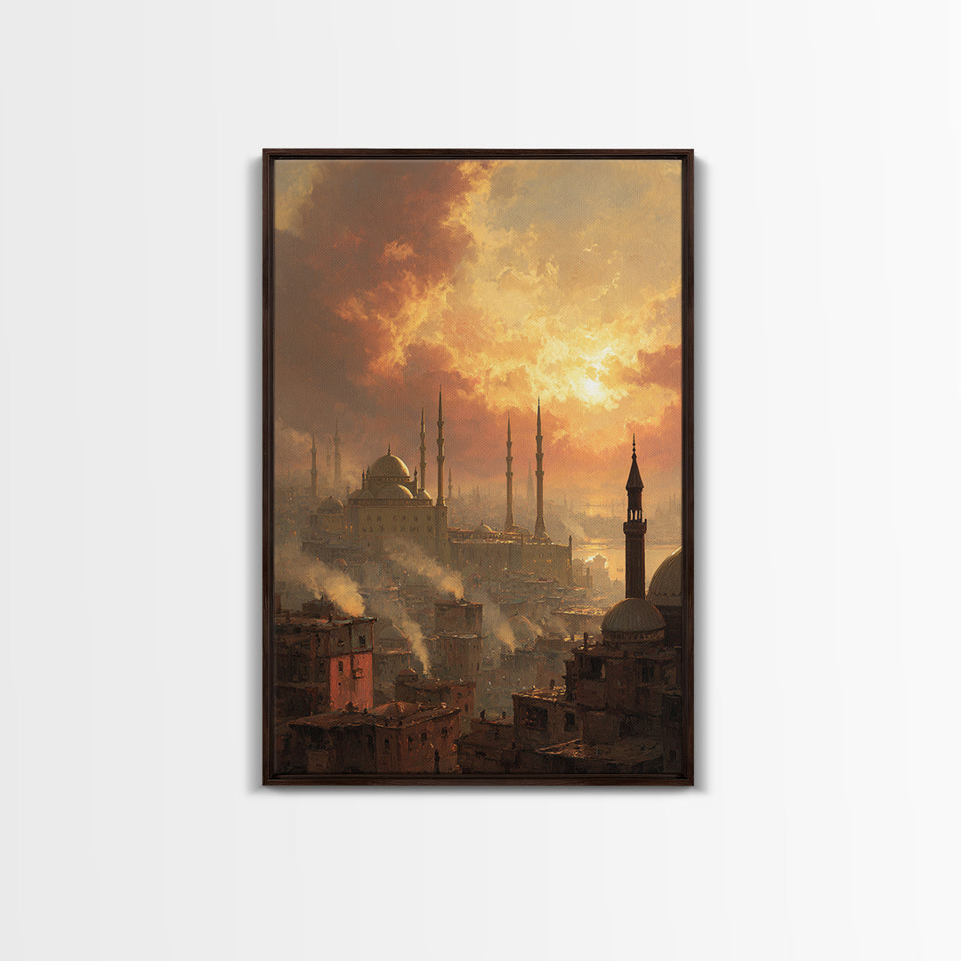 Sunset Over Ancient City Landscape Oil Painting Canvas Print Wall Art For Living Room Home Decor And Historical Art Lovers