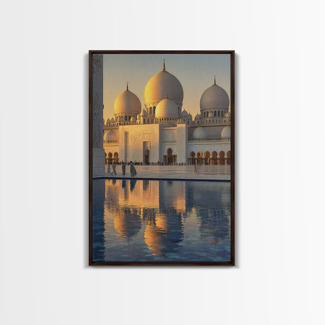 Sunlit Ornate Dome Mosque Architecture Wall Art Framed Canvas Print For Elegant Middle Eastern Home Decor Or Gift