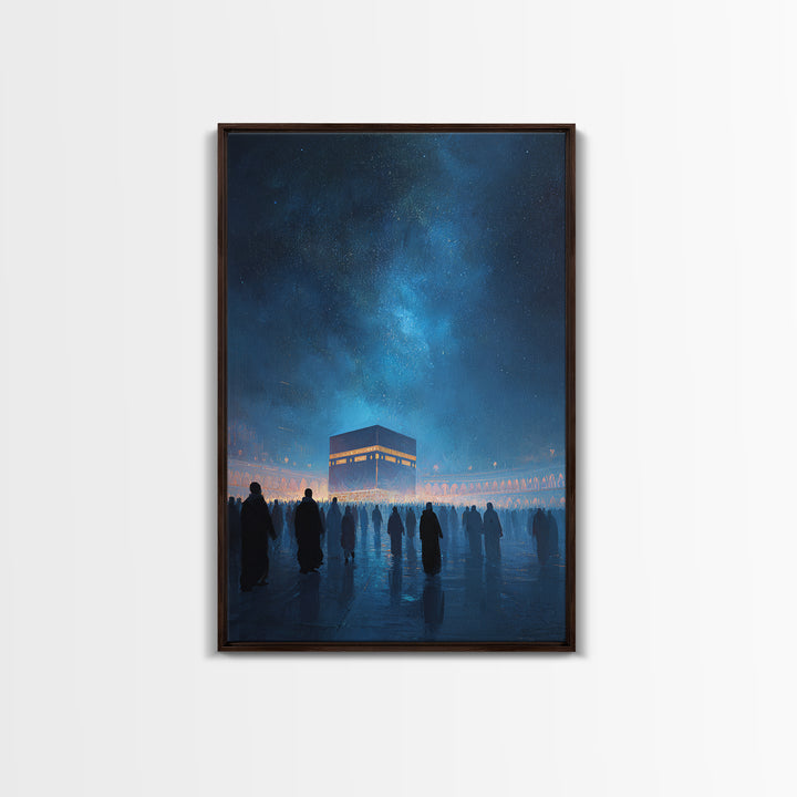 Nighttime Pilgrimage At The Kaaba Under A Starry Sky - Contemporary Art Print For Home Decor Wall Art