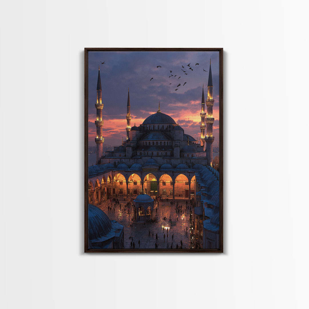 Islamic Geometric Pattern Intricate Gold On Navy Blue Traditional Framed Wall Art Print Islamic Home Decor