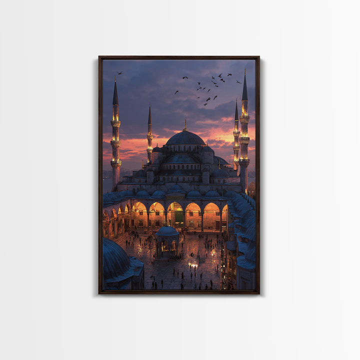 Islamic Geometric Pattern Intricate Gold On Navy Blue Traditional Framed Wall Art Print Islamic Home Decor