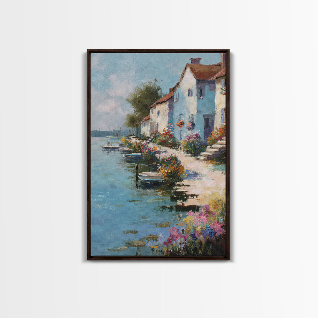 Coastal Blue Hammock Landscape Painting Wall Art Framed Canvas Print For Relaxing Home Decor Gift For Nature Lovers