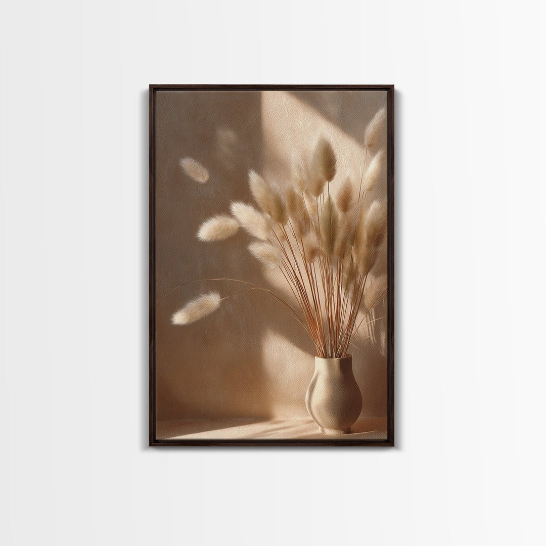 Minimal Pampas Grass In Ceramic Vase Wall Art, Neutral Wall Art, Wabi Sabi Decor, Beige Bedroom Canvas Print Gift For Her