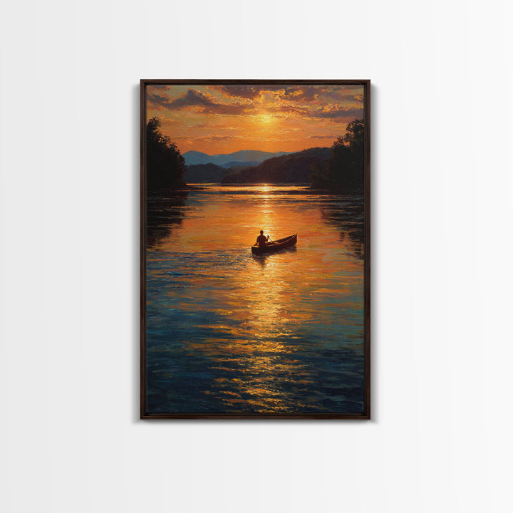 Tranquil Sunset Canoe Scene Oil Painting Wall Art Framed Canvas Print For Living Room Home Decor