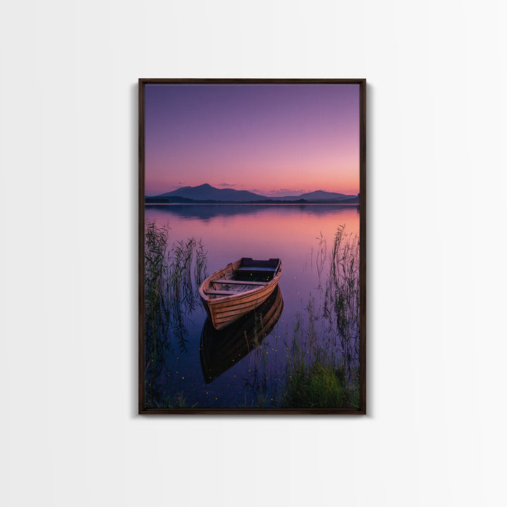 Serene Sunset Over Mountain Lake Landscape Photography Wall Art Framed Canvas Print For Tranquil Living Room Decor